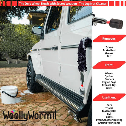 Woollywormit Wheel Cleaning Brush Car Detailing Kit - Rim Brush, Lug Nuts and Wheel Cleaner Brush Car Wash Kit -Tire Brushes for Cleaning Rims - Car Cleaning Supplies and Rim Cleaner Brush Set
