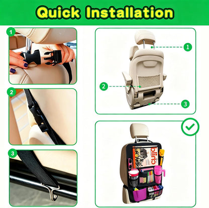 Car Organizer Kick Mats Back Seat Protector, Car Back Seat Organizer with Tablet Holder Pocket for Kids, Travel Accessories with 10 Storage Pockets, 2 Pack