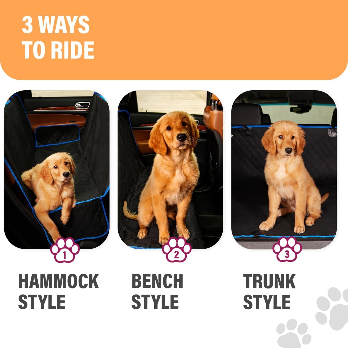 Active Pets Black Standard Dog Car Hammock Back Seat Cover, Waterproof Backseat Cover Protector for Truck Bench Rear of Sedans or SUVs, Essential Pet Supplies Vacuum or Wipe Clean, Machine Washable