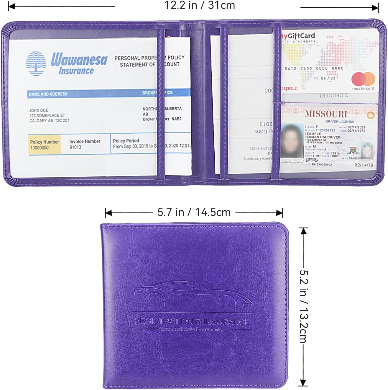 Car Registration and Insurance Holder, Premium Pu Leather Vehicle Glove Box Organizer - for Driver License, Cards & Essential Documents (L-Orange)