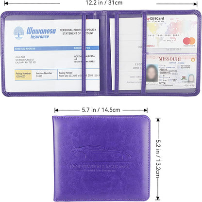 Car Registration and Insurance Holder, Premium Pu Leather Vehicle Glove Box Organizer - for Driver License, Cards & Essential Documents (L-Orange)