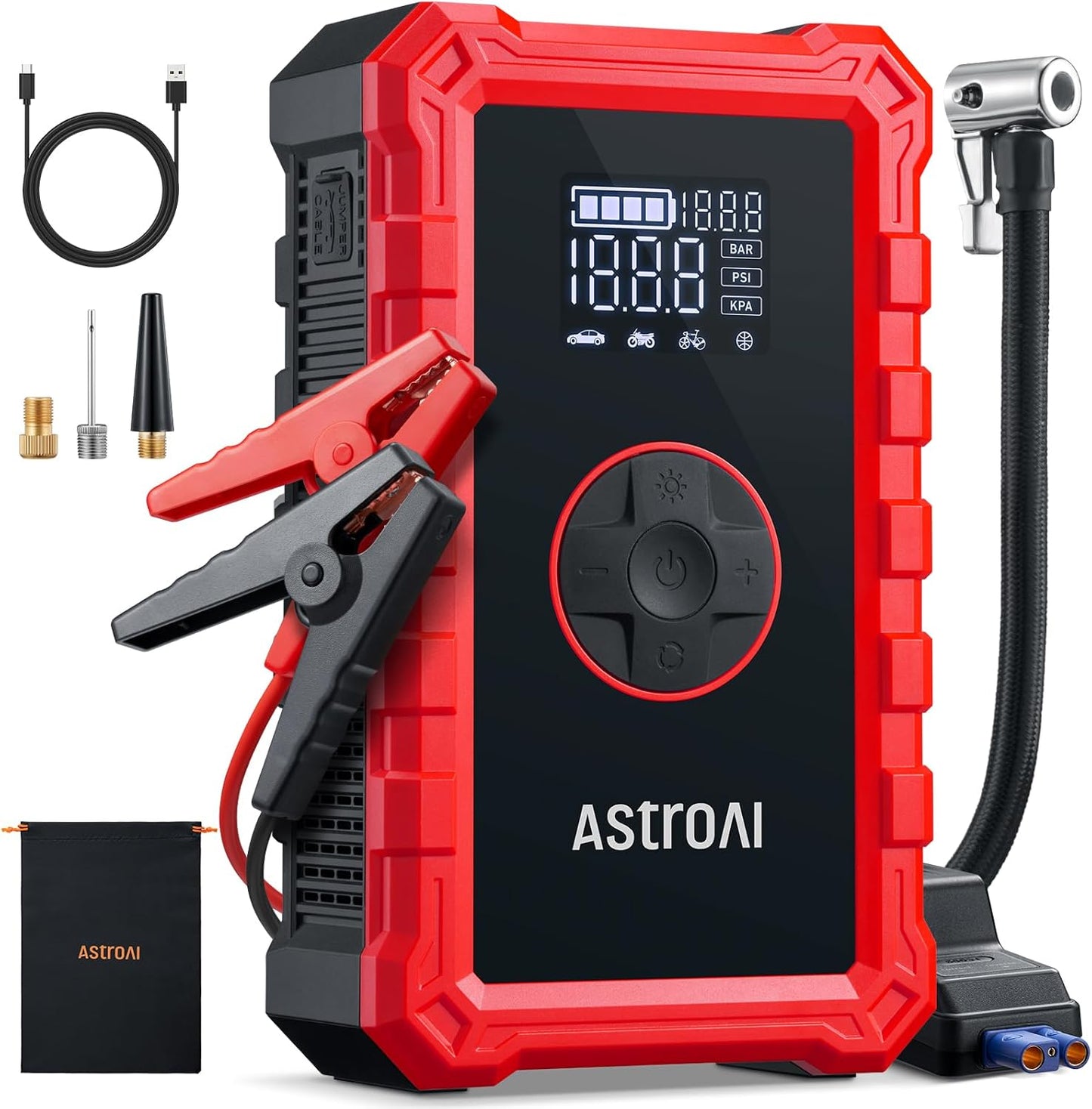 AstroAI S8 Air Jump Starter with Air Compressor, 3000A Peak Car Battery Jump Starter Portable (9.0 Gas/6.5L Diesel) with 150PSI Cordless Auto-Shutoff Tire Inflator, 12V Battery Charger Booster(Orange)