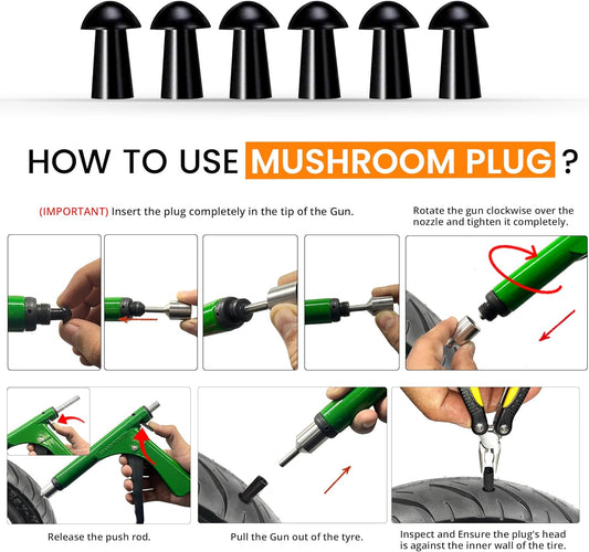 GRAND PITSTOP Tubeless Tire Gun Puncture Repair Kit with Mushroom Plug for Tyre Punctures and Flats on Cars, Motorcycles, ATV, Trucks & Tractors (Gun Puncture Kit 30 Plugs)