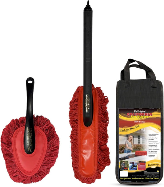 Classic California Car Duster Combo with Black Handles Original Wax-Treated Cotton Mop for Scratch-Free Dust Removal, Includes Mini Dash Duster & Storage Bag for Auto Detailing 86445 | Wax Treated Mop, Attractive Black Handles, Carryin Case