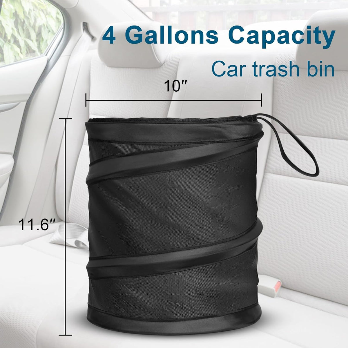 Car Trash Can, 2 Packs Mini Collapsible Pop-up Car Garbage Can, Waterproof Hanging Car Trash Bag with Velcro, Car Trash Bin, Black