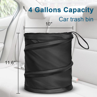 Car Trash Can, 2 Packs Mini Collapsible Pop-up Car Garbage Can, Waterproof Hanging Car Trash Bag with Velcro, Car Trash Bin, Black