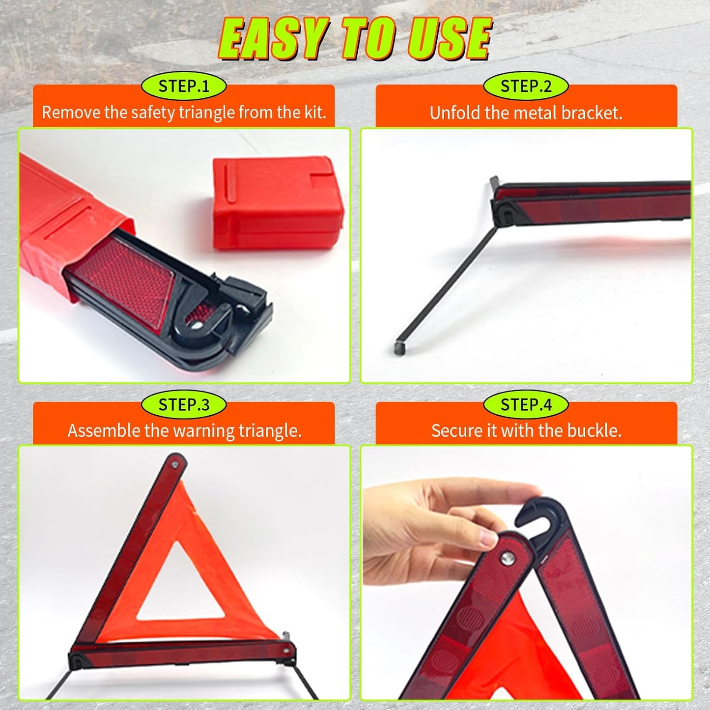 Warning Triangles Safety Triangle Emergency Kit, 5 Pack Foldable Reflective Triangles with Base, Roadside Triangle Kit with Case for Vehicles