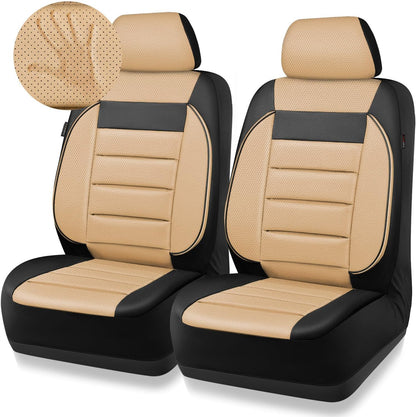 CAR PASS Faux Leather Car Seat Covers Front Seats Only, 3D Foam Support Car Seat Covers, Universal fit for Trucks Vans SUVs Sedans Automotive Comfortable, Airbag Compatible 2 Pieces Front Solid Black