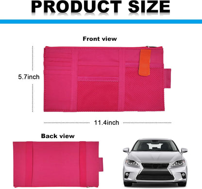 Car Sun Visor Organizer, Auto Interior Visor Storage Pouch Holder with Zipper, Multi-Pocket Net Personal Belonging Organizer, Universal Car Accessory for Cards, Documents (Black)