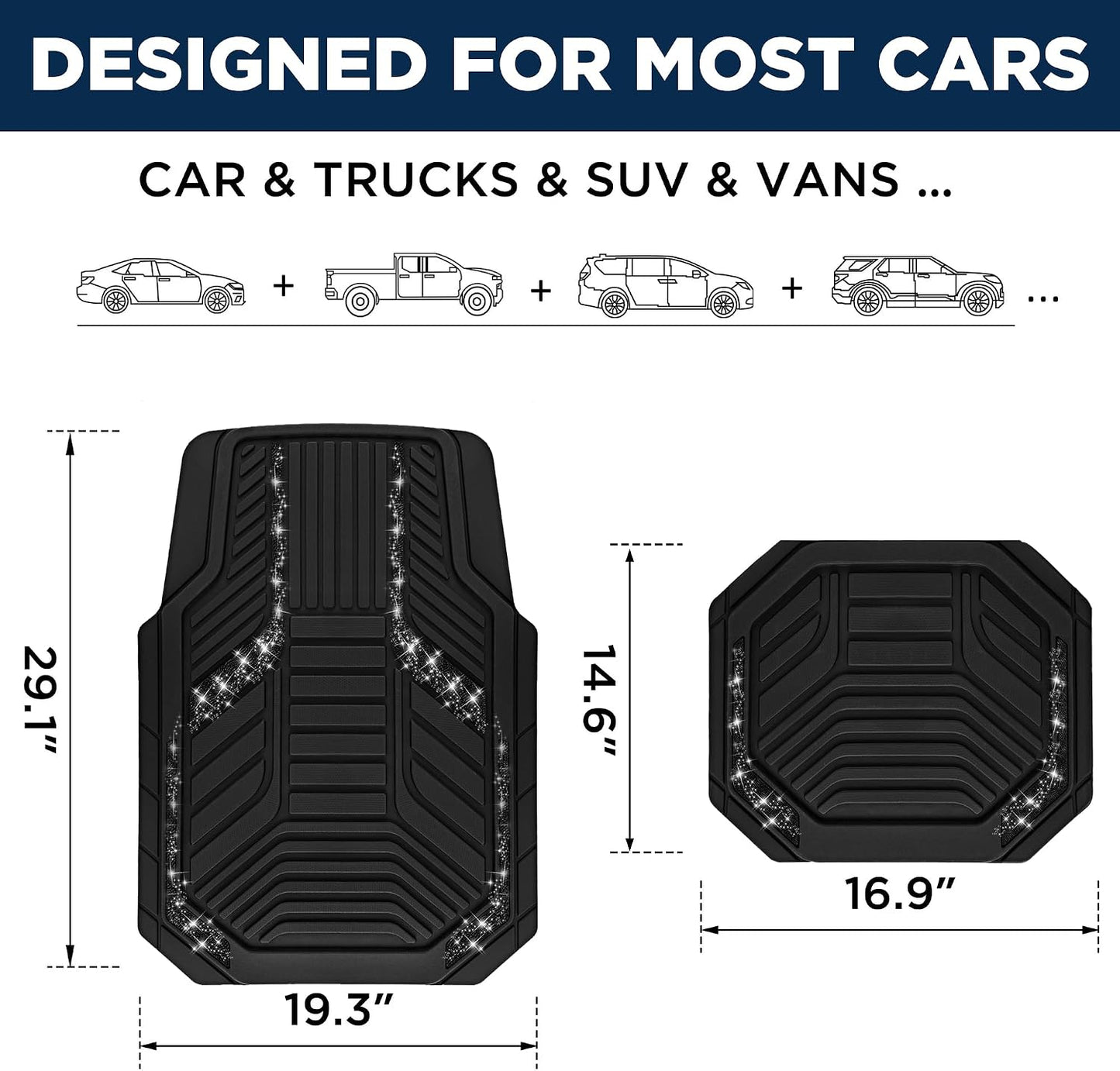 PIC AUTO Heavy Duty Rubber Floor Mats, Purple Aluminum Film Car Mats Set, Front and Rear Car Mats with Anti-Slip Backing, All Weather Protection, Trim-to-Fit for Automotive SUV, Sedan, Van