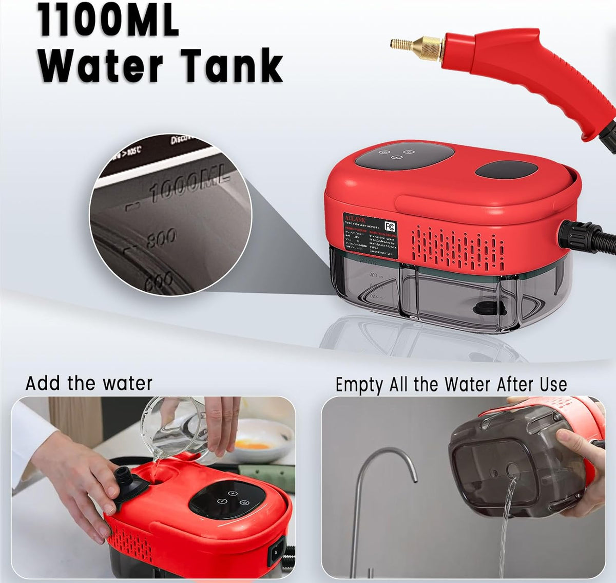 2500W Handheld Steam Cleaner,Portable Car Steamer For Auto Detailing,High-Temperature and Pressure Steam Cleaner For Home, Steam Cleaning Machine for Furniture,Kitchen,Grout,Floor,Tile (Gray)