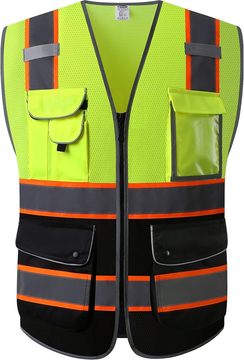 JKSafety 9 Pockets Class 2 High Visibility Zipper Front Safety Vest With Reflective Strips,Meets ANSI/ISEA Standard (Large, 150-Yellow) - Colors B