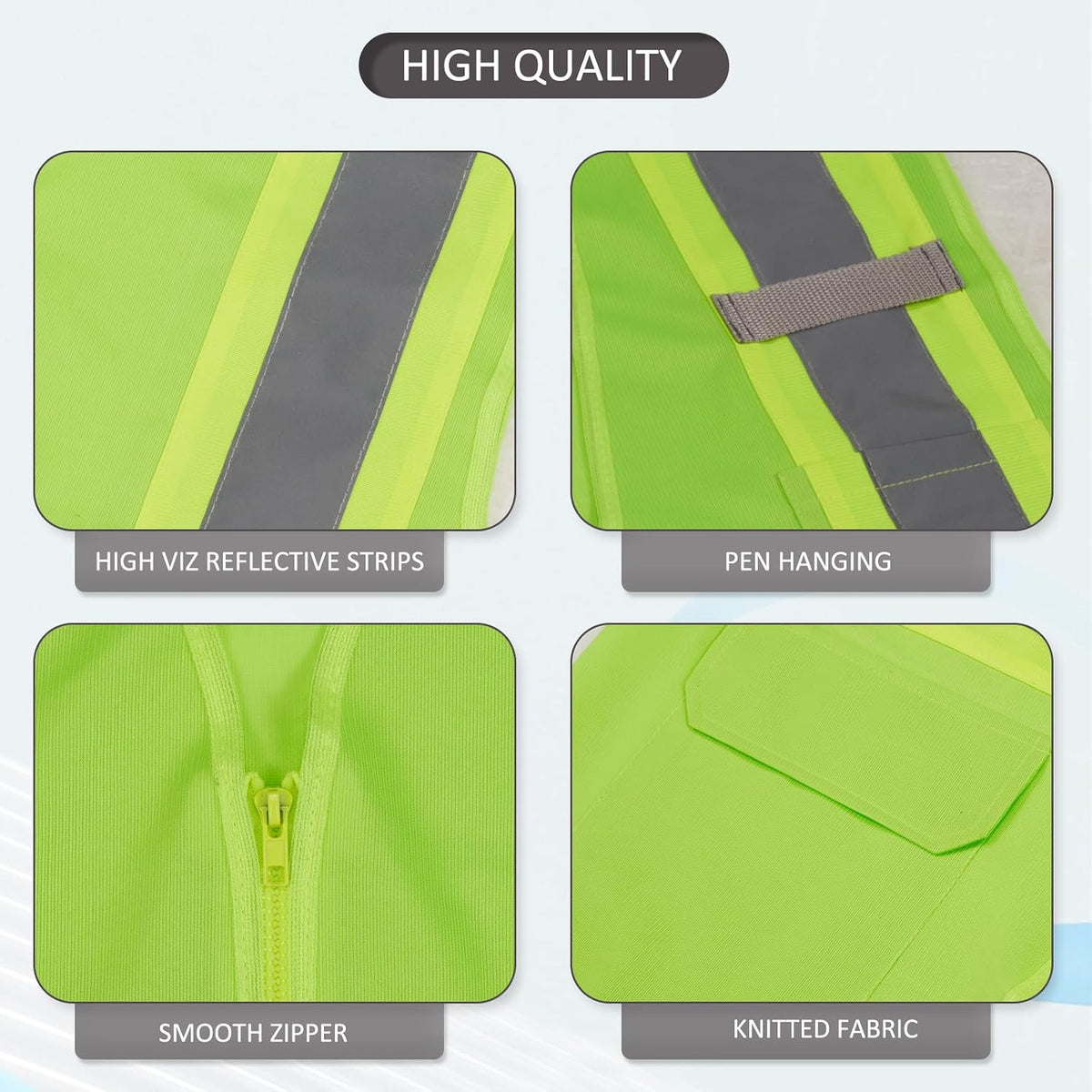 High Visibility Reflective Safety Vest with Zipper and Pockets Orange,M
