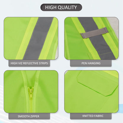 High Visibility Reflective Safety Vest with Zipper and Pockets Orange,M