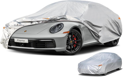 Kayme Sedan Car Cover Waterproof All Weather for Automobiles - See Vehicle Size Chart for Accurate Fit - Outdoor Full Exterior Cover Sun Rain Snow UV Protection with Zipper. Size A4 (See Size Chart)
