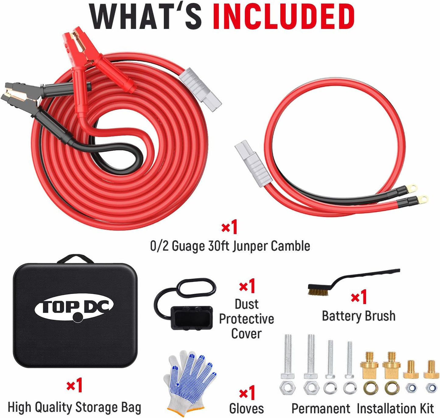 TOPDC 4 Gauge 16 Feet Jumper Cables for Car, SUV and Trucks Battery, Heavy Duty Automotive Booster Cables for Jump Starting Dead or Weak Batteries with Carry Bag, (TD-P0416)