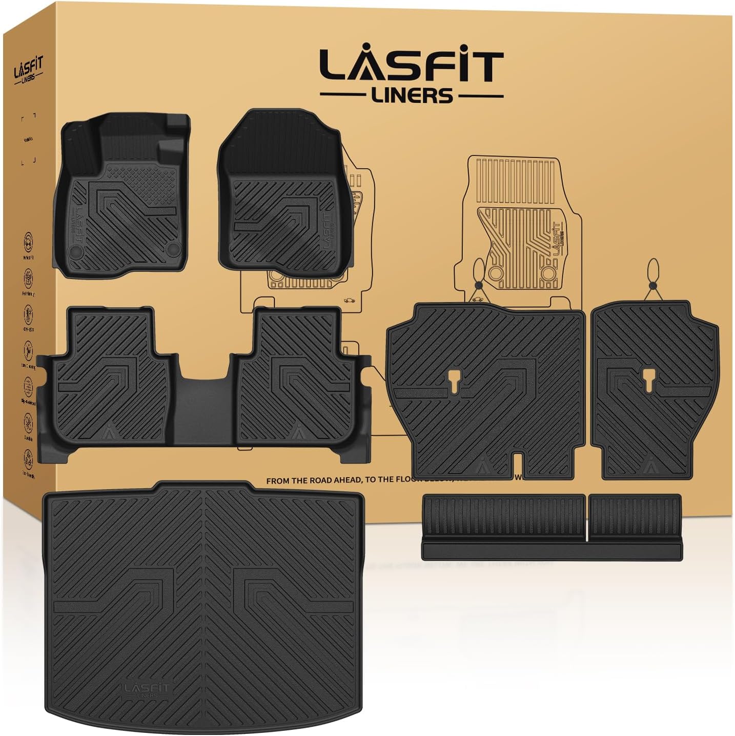 LASFIT Floor Mats for Honda CR-V 2026 2025 2024 2023 (Gasoline & Hybrid & e:FCEV), All Weather TPE Custom Fit Anti-Slip Pet Friendly Car Liners, 1st & 2nd Row Black