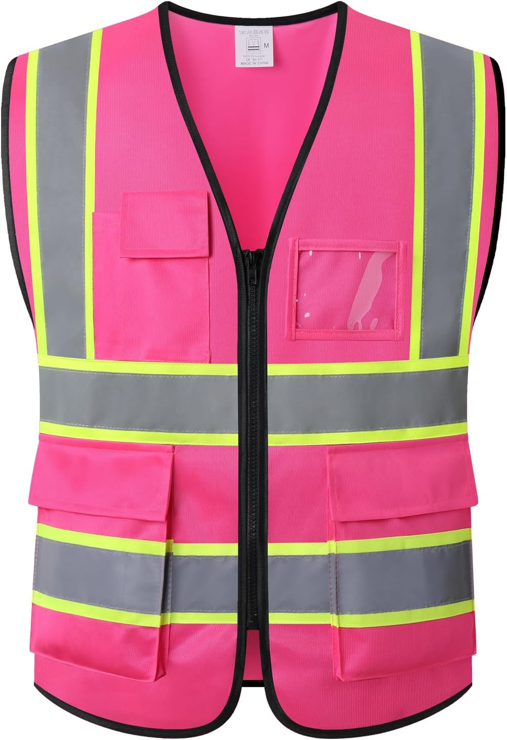Reflective Mesh Safety Vest for Men Women with 5 Pockets and Zipper Front High Visibility Mesh Vest Hi Vis Construction Work Vest,Meets ANSI/ISEA Standards(EK175-Yellow-L)