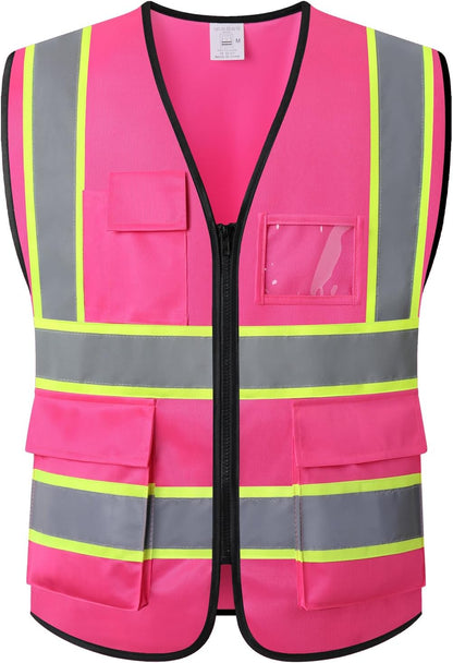 Reflective Mesh Safety Vest for Men Women with 5 Pockets and Zipper Front High Visibility Mesh Vest Hi Vis Construction Work Vest,Meets ANSI/ISEA Standards(EK175-Yellow-L)