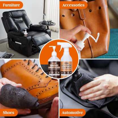 2-in-1 Leather Cleaner and Conditioner,16.9 oz,2 Pack,Car Cleaner and Conditioner for White & Black Vegan Leather,Safely Cleans & Conditions Leather Car Interiors,Furniture,Shoes,Boots,Bags & More