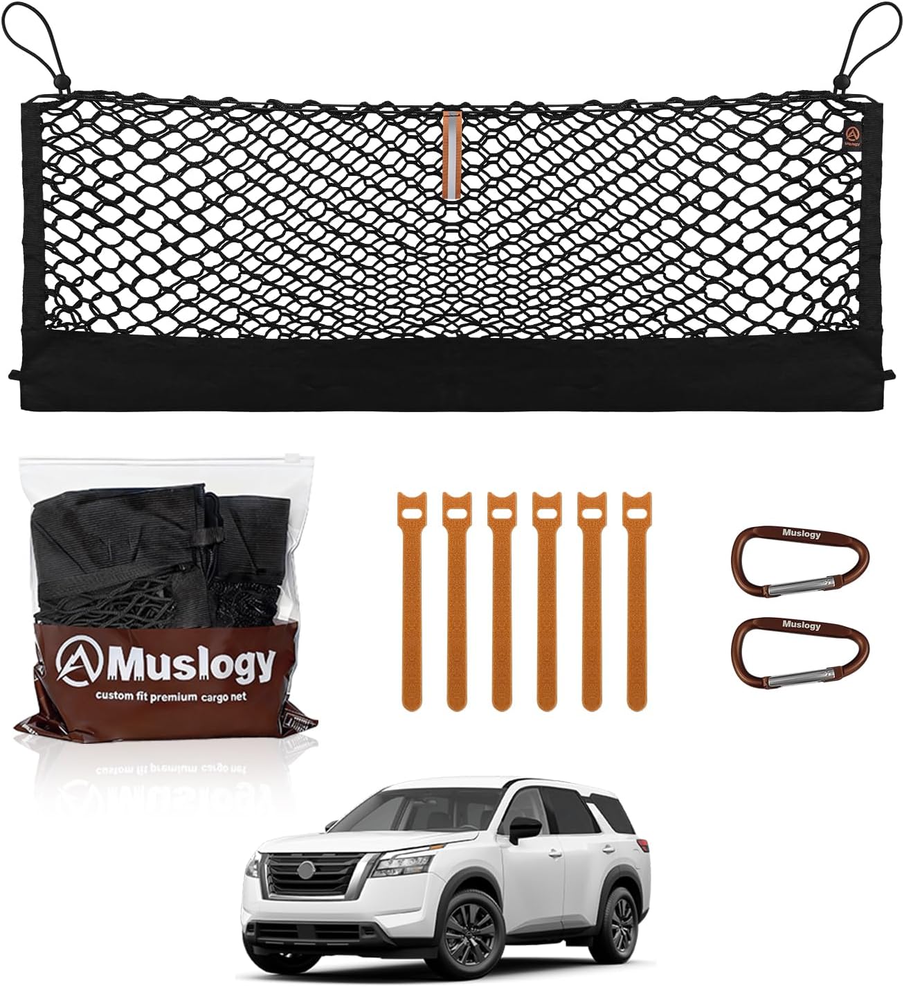 Muslogy Truck Bed Cargo Net Trunk Netting Compatible with 2023-2025 2026 Honda CR-V Accessories, Pickup Cargo Organizer SUV Sedan Storage Net w/Heavy Duty Carabiners - Colors A