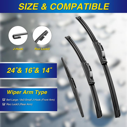 5 PLUS® Silicone Windshield Wipers Replacement for 2007-2014 Ford edge, 2007-2015 Lincoln MKX Wiper Blades(Set of 3),Automotive Replacement Windshield Wiper Blades For My Car-26"/20"/14" - Colors B