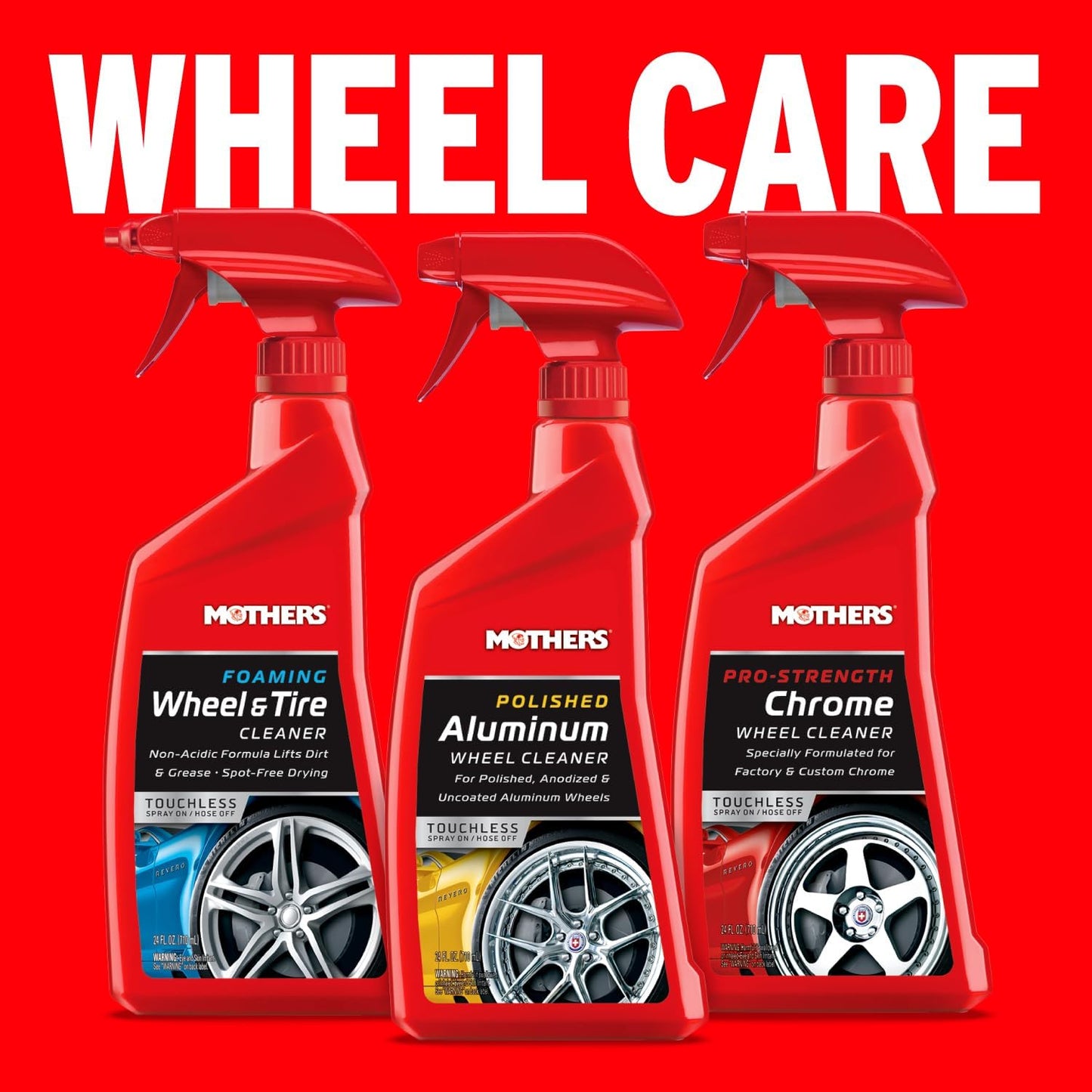 Mothers Polished Aluminum Wheel Cleaner, 24 oz. — Safely Cleans Uncoated Polished Aluminum & Anodized Wheels, Removes Brake Dust, Grease, Dirt & Grime, with Easy Spray-On, Hose-Off Formula (06024)