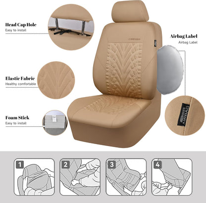 CAR PASS Car Seat Covers Full Sets, Front & Split Rear Bench for Car, 3D Tyre Embossed Automotive Interior Covers, Airbag Compatible, Quick Setup Universal Fit Seat Covers for Car, SUV(Charcoal)