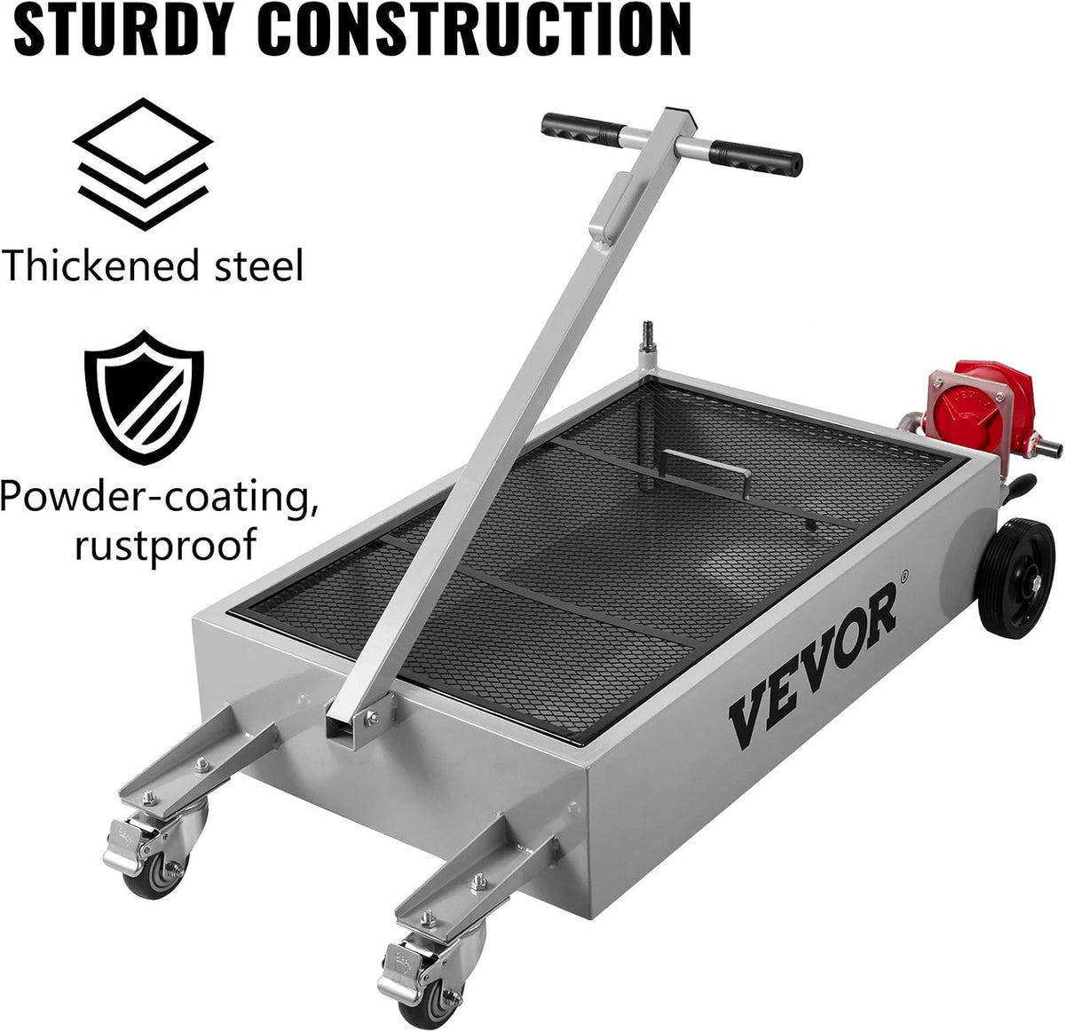 VEVOR Low Profile Oil Drain Pan, 17 Gal Capacity, Rolling Oil Drain Pan with 110V High-Flow Electric Pump, 7.2 ft Hose & T Folding Handle, Leak-proof & Corrosion-resistant, Fit for Trucks, ATVs, Black