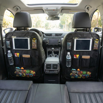 Craedli Car Backseat Organizer, Oxford Cloth Auto Seat Kick Mats with Clear Tablet Holder & 9 Pockets, Waterproof Back Seat Protector, Universal Car Road Trip Storage Essential (1PC)