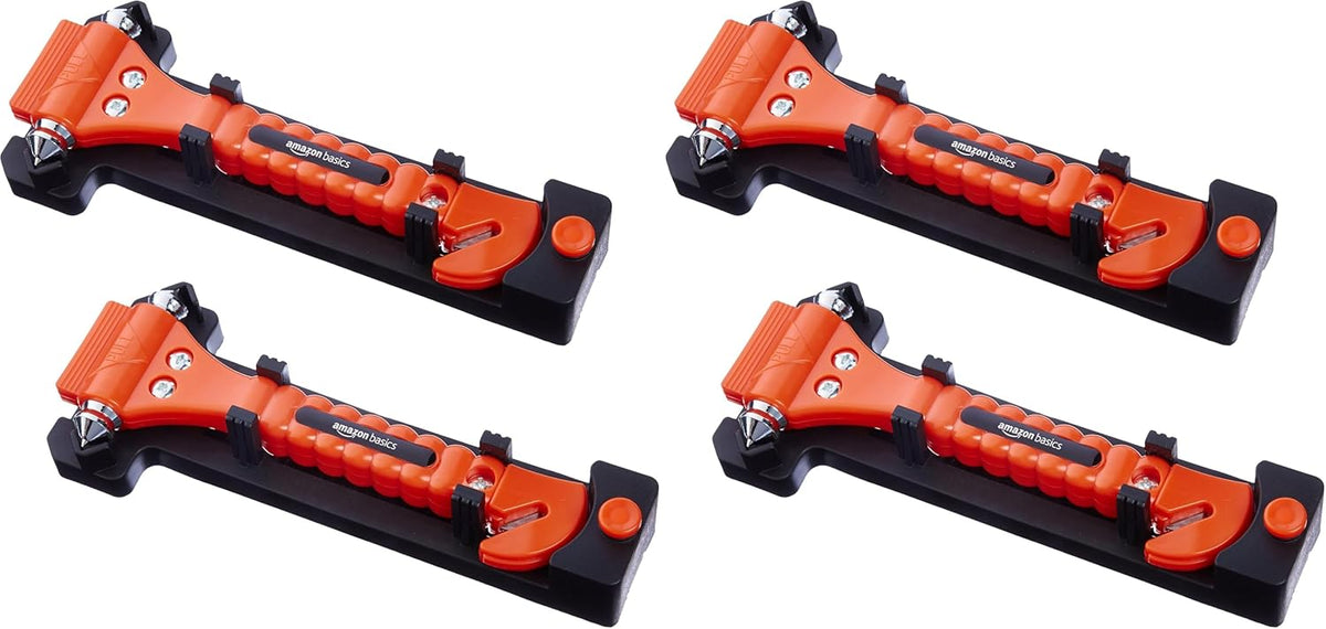 Amazon Basics Emergency Escape Tool, Window Breaker and Seatbelt Cutter, Car Safety Hammer with Protective Bracket, Bright Orange, 2 Pack, SW-835