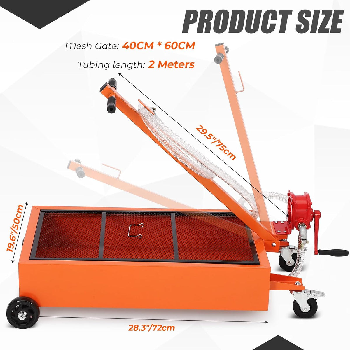 20 Gallon Manual Oil Drain Pan,Low Profile Oil Drain Pan with 110V Electric Pump,76L Oil Change Pan with 8.2ft Hose & Folding Handle, Rolling Oil Drain Cart for Car, SUV, Trucks Oil Draining