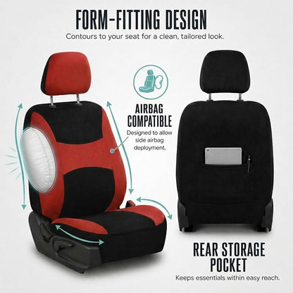 FH Group Full Set Cloth Car Seat Covers, Universal Fit Front and Split Bench Rear, Airbag Compatible, Washable for SUV, Sedan, Van - Black