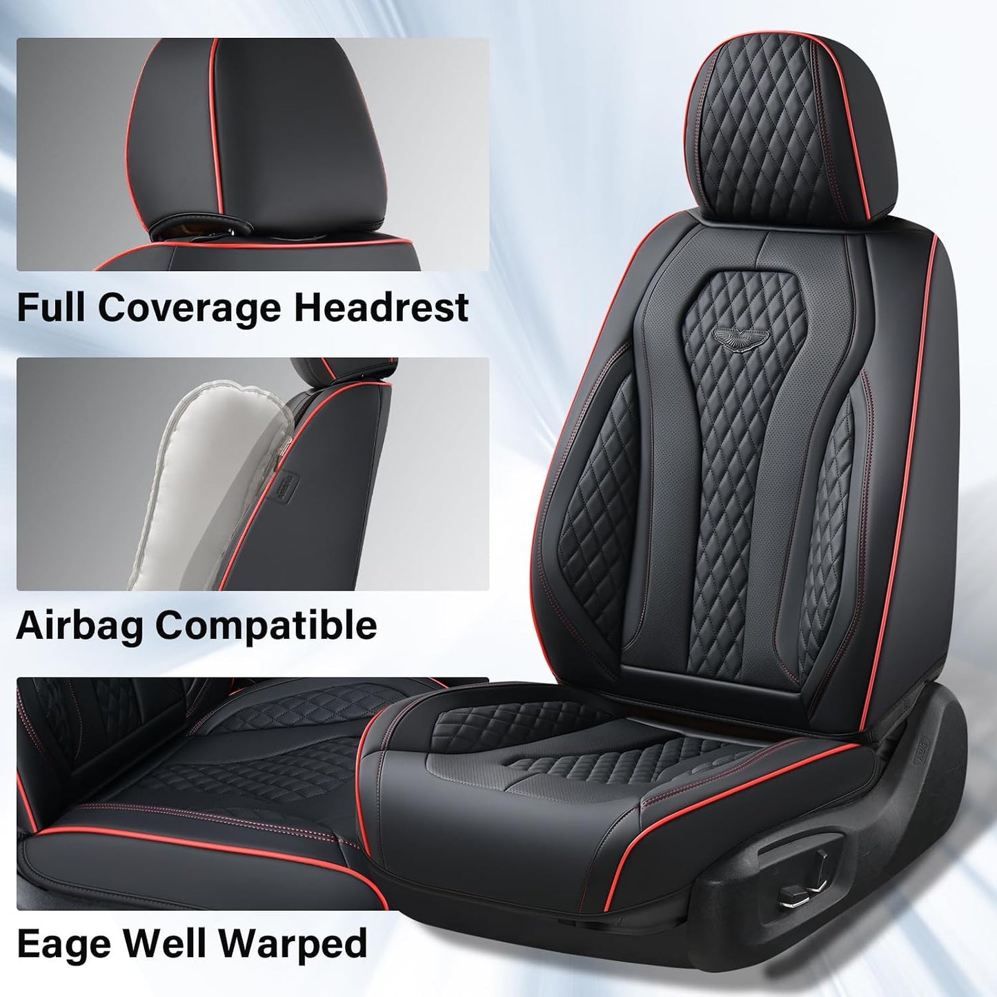 Coverado Seat Covers, Car Seat Covers Full Set, Black Car Seat Cover, Car Seat Covers Front Seats Back Seat Cover, Waterproof Car Seat Cushion, Leather Seat Covers Seat Protector Fit for Most Cars