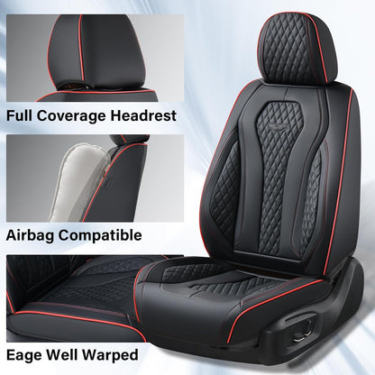 Coverado Seat Covers, Car Seat Covers Full Set, Black Car Seat Cover, Car Seat Covers Front Seats Back Seat Cover, Waterproof Car Seat Cushion, Leather Seat Covers Seat Protector Fit for Most Cars