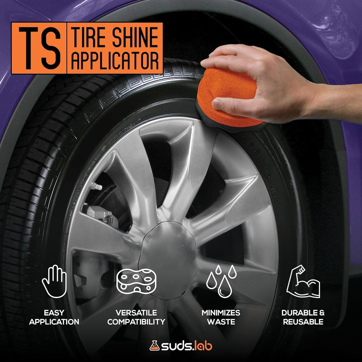 Suds Lab TS Tire Shine Applicator – Reusable Foam Tire Dressing Applicator Pad, Tire Shine Brush, Ideal for Car Tire Shine Gel, Tire Balm, Tire Cleaner, and Tire Applicator Sponge for even application