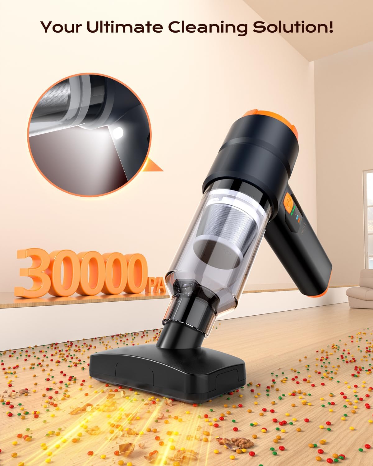 Portable Cordless Car Vacuum, 4-in-1 Handheld Cordless Vacuum with 30,000Pa Suction, 130,000 RPM, 6,800mAh Battery, 10 Nozzles, Rubber Paint Material for Car, Home,Birthday Gifts for Men Dad Husband