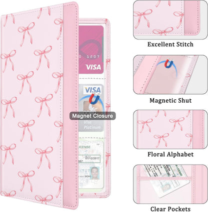 Car Registration and Insurance Holder, Auto Truck Document Holder with Magnetic Shut, Vehicle Glove Box Car Organizer, Interior Car Accessories for Women Men (Bow)
