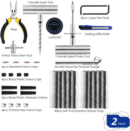 AUTOWN Tire Repair Kit - 68pcs Heavy Duty Tire Plug Kit, Universal Tire Repair Tools to Fix Punctures and Plug Flats Patch Kit for car Motorcycle, Truck, ARB，ATV, Tractor, RV, SUV, Trailer