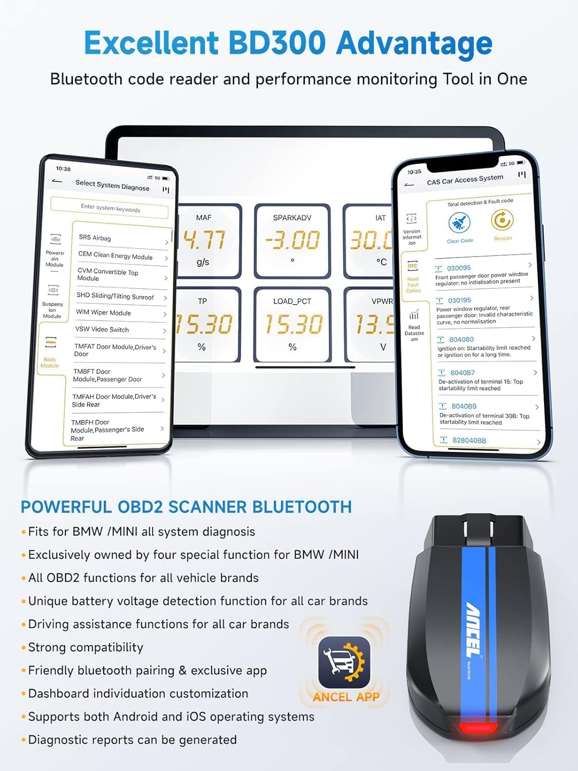 ANCEL BM700 PRO Fit for BMW Scanner - Battery Registration Tool, Code Reader for BMW/Mini/RR, Advanced OBD2 Scanner Auto V-I-N, Full System Diagnostic for BMW Scan Tool with All Reset Services (Blue)