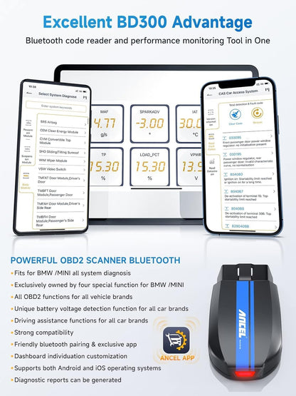 ANCEL BM700 PRO Fit for BMW Scanner - Battery Registration Tool, Code Reader for BMW/Mini/RR, Advanced OBD2 Scanner Auto V-I-N, Full System Diagnostic for BMW Scan Tool with All Reset Services (Blue)