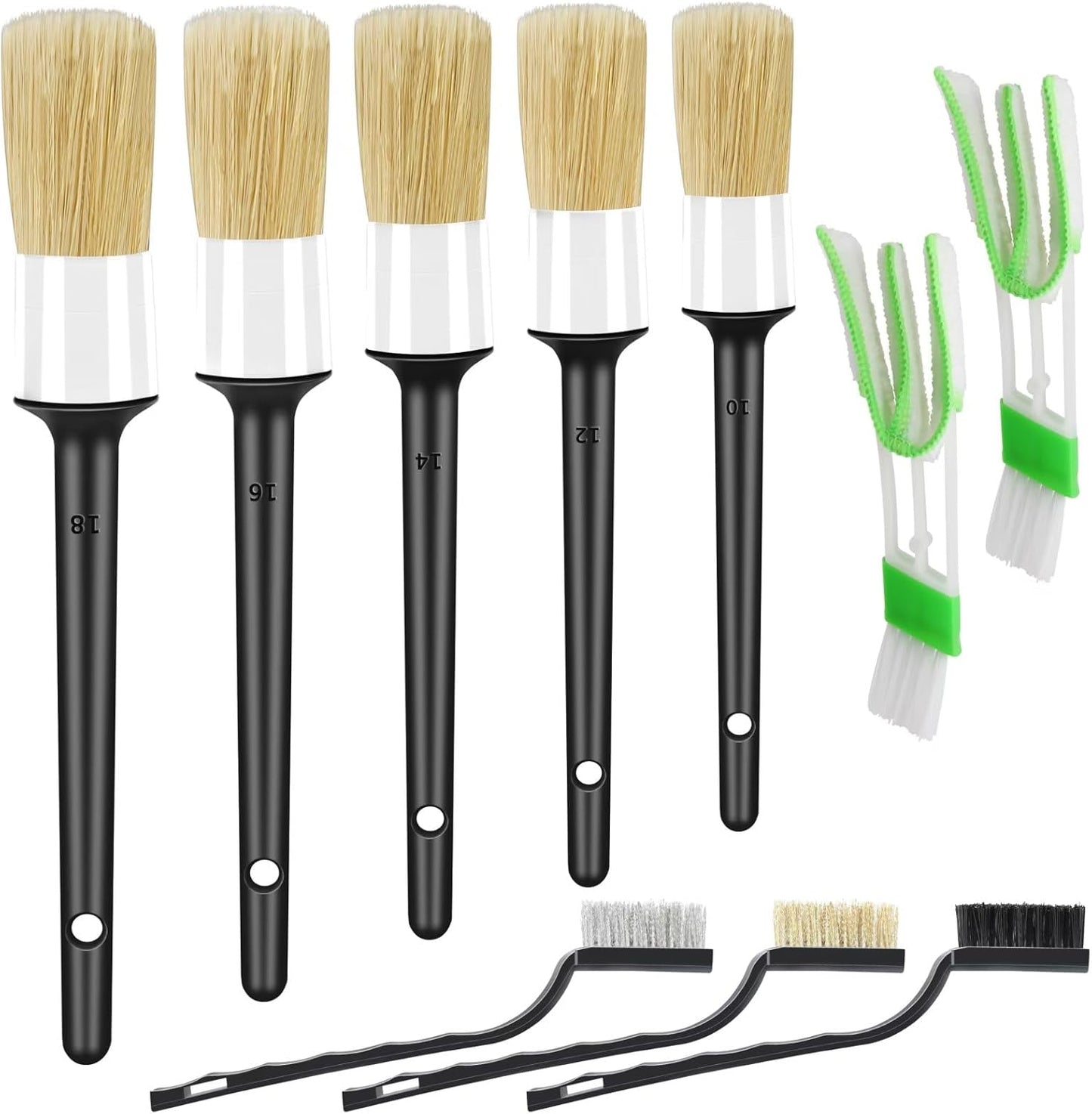 HMPLL 10pcs Auto Car Detailing Brush Set Car Interior Cleaning Kit Includes 5 Boar Hair Detail Brush,3 Wire Brush, 2 Air Vent Brush for Cleaning Car Interior Exterior, Dashboard Engines Leather Wheel