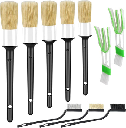 HMPLL 10pcs Auto Car Detailing Brush Set Car Interior Cleaning Kit Includes 5 Boar Hair Detail Brush,3 Wire Brush, 2 Air Vent Brush for Cleaning Car Interior Exterior, Dashboard Engines Leather Wheel