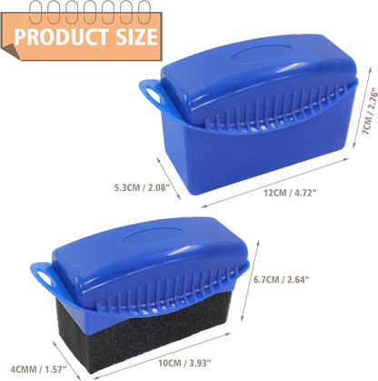 2Pcs Tire Dressing Applicators,Tire Shine Applicator Pads,Reusable Tire Dressing Sponge Pad Car Tire Applicator Pads with Lid for Car Glass, Painted Steel & Porcelain (Blue, Curved