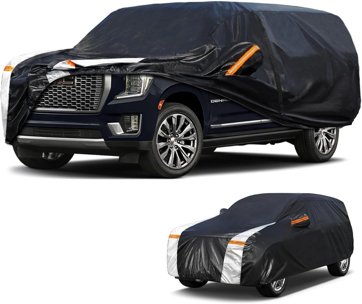 Large SUV Car Cover for Chevy Suburban 100% Waterproof All Weather, Heavy Duty Outdoor Full Exterior Covers Rain Sun Wind UV Protection. - Colors D
