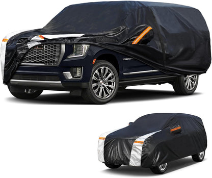 Large SUV Car Cover for Chevy Suburban 100% Waterproof All Weather, Heavy Duty Outdoor Full Exterior Covers Rain Sun Wind UV Protection. - Colors D