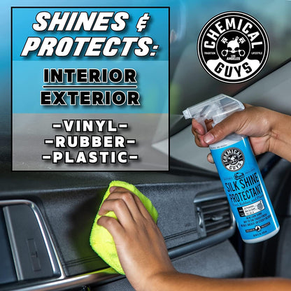 Chemical Guys Silk Shine Tire and Trim Dressing and Protectant – Non-Greasy Vinyl, Plastic & Rubber Spray, Plastic Restorer for Cars – Restores Shine for Cars, Trucks, Motorcycles, RVs, 16 fl oz