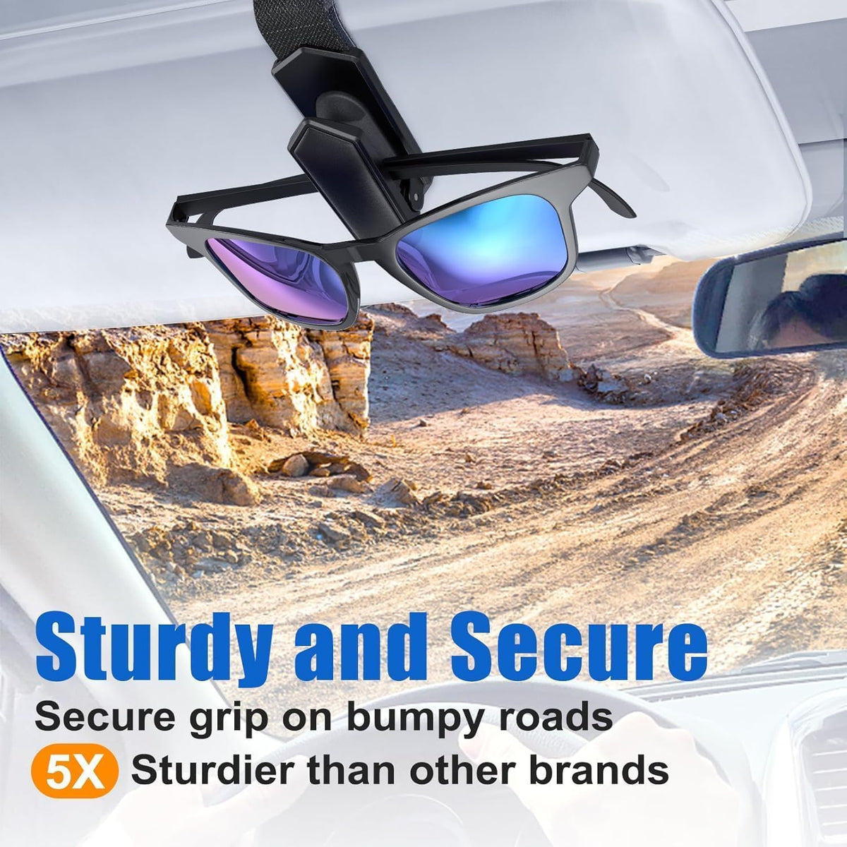 Veharvim Sunglass Holder for Car (One-Handed-Operation, Gentle & Secure Hold, Silicone Padded, Universal Fit, Metal Clip) Visor Sunglass Holder Clip,Visor Sunglass Car (Black, 2 Pack)