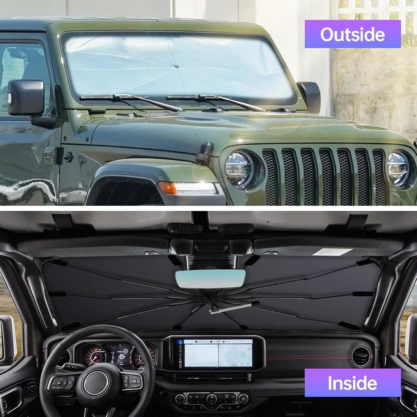 2026 Windshield Sun Shade Umbrella, Foldable Car Umbrella Sunshade with UV Block Car Front Window (Heat Insulation Protection) for Auto Windshield Covers Blackout Trucks Cars (Large)