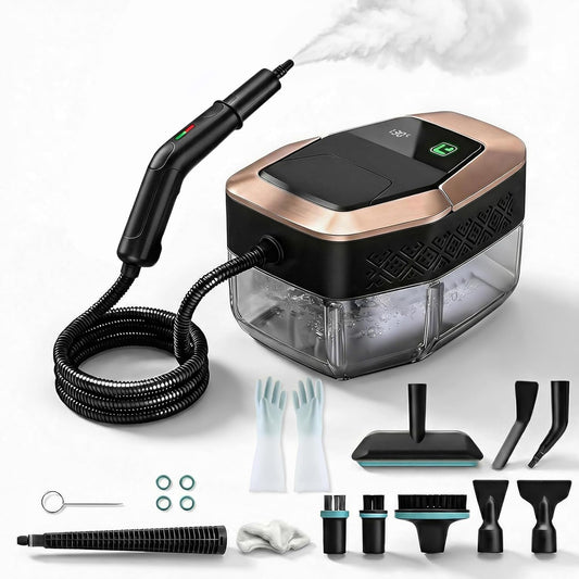 Steam Cleaner, 15s Heat-Up, 1.9QT Tank, 3Level Adjustable Handle, with 16PCS Accessories, Portable Steamer for Cleaning, Steam Cleaner for Home, Car Detailing, Dirt, Grease, Grout, Tile （blackgold）